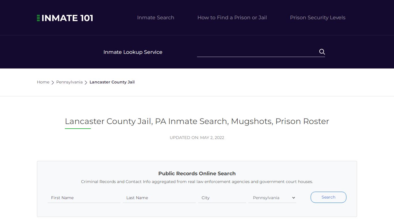 Lancaster County Jail, PA Inmate Search, Mugshots, Prison ...